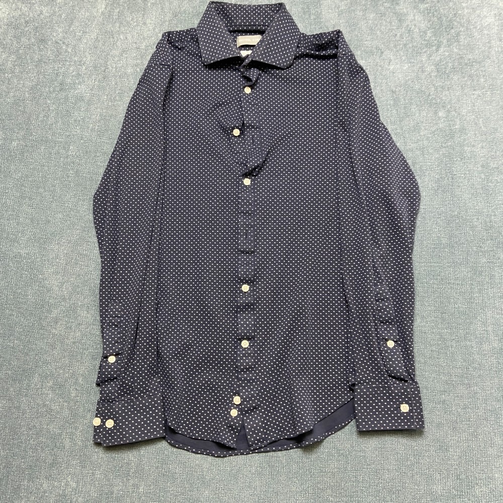 Michael Kors Slim Fit Dress Shirt Mens M 15 32/33 Navy Blue Geometric Business